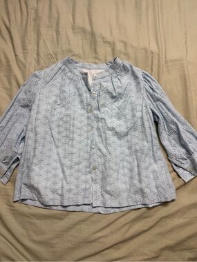Light Blue Eyelet Button-Front Women's Top